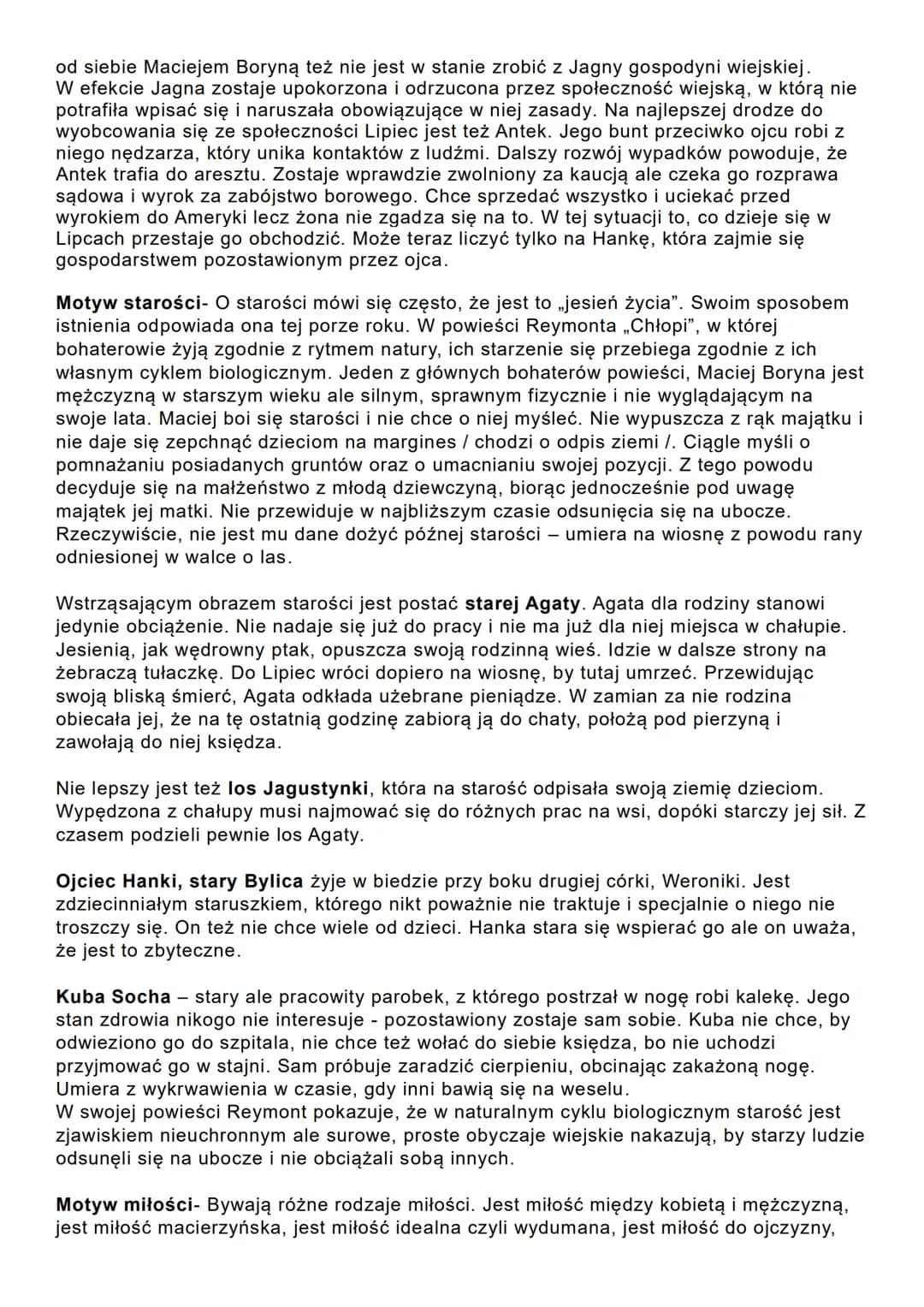 PROBLEMATYKA I MOTYWY W POWIEŚCI
CHŁOPI
Problematyka ,,Chłopów"
Społeczna i ekonomiczna- W Chłopach odnajdziemy wątki dotyczące biedy i
nędz