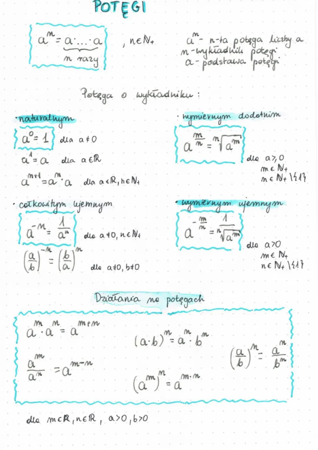 •naturalnym
a = 1
a² = a
mtl
a
m
a = a... a
In razy
a
całkowitym ujemnym.
M
dia a +0
dia a th
m
1
a
an
m
=a a dla a €R, he №t
<1²3.
M
(a) = 