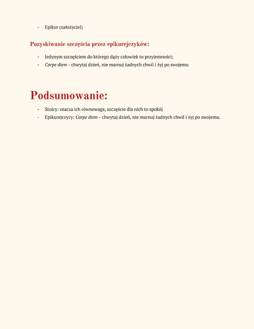 11.11.2022
Stoicyzm i Epikureizm
Cechy stoików:
równowaga duchowa
spokój i trzeźwość umysłu
kierowanie się rozumem w swoich czynach i działa