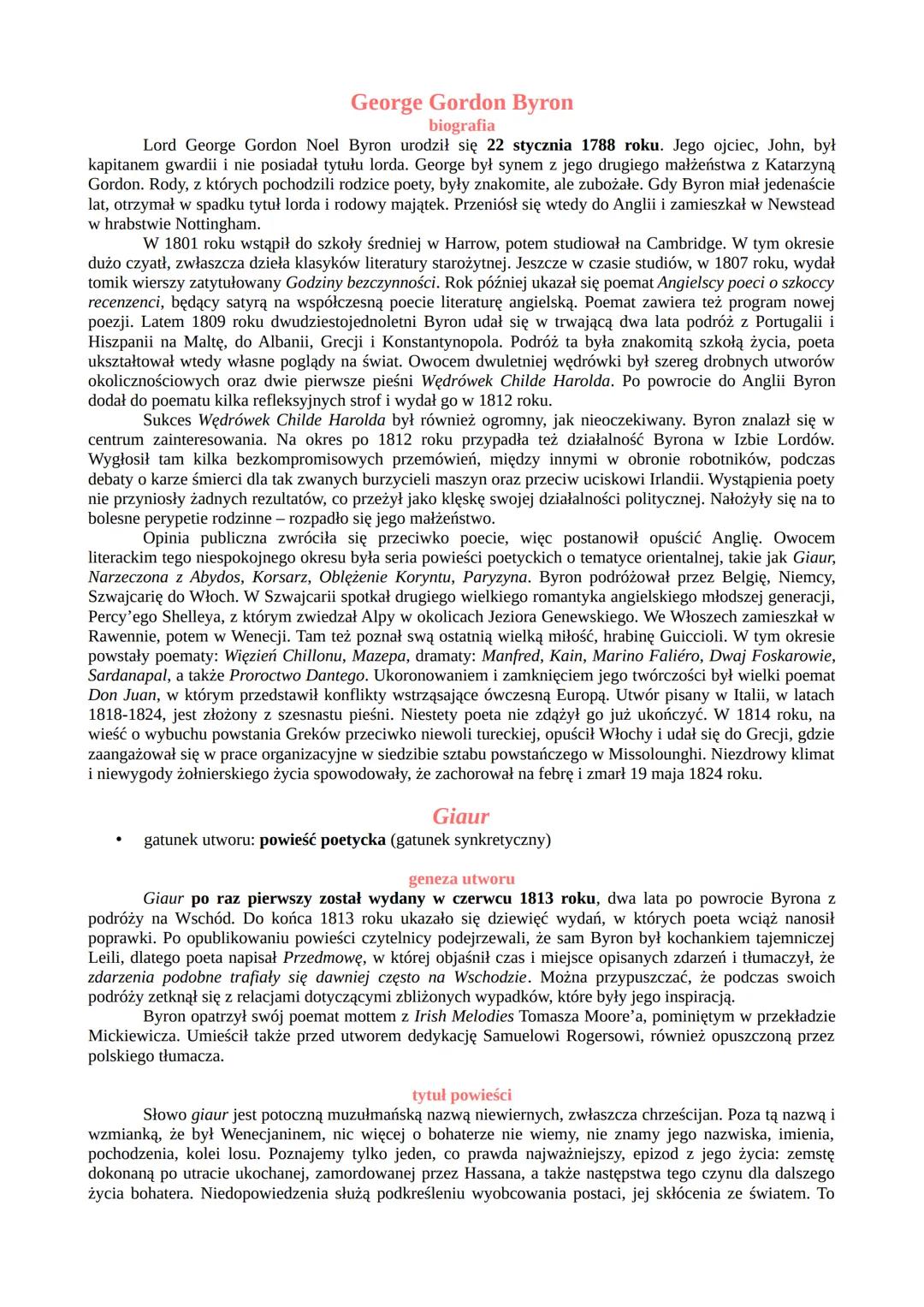 --- OCR Start ---
George Gordon Byron
biografia
Lord George Gordon Noel Byron urodził się 22 stycznia 1788 roku. Jego ojciec, John, był
kapi