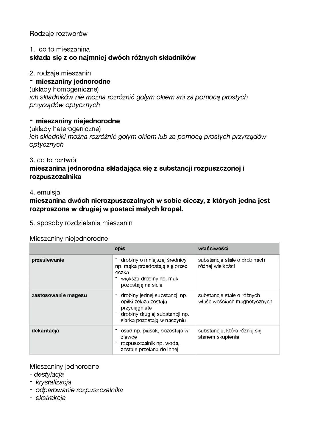 Rodzaje roztworów - notatka o chemii