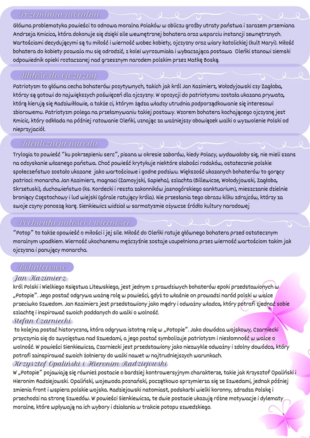 "Potop" Henryk Sienkiewicz
Tematyka
Główny wątek powieści to historia młodego szlachcica, Andrzeja Kmicica, który pod wpływem wypadków
dziej