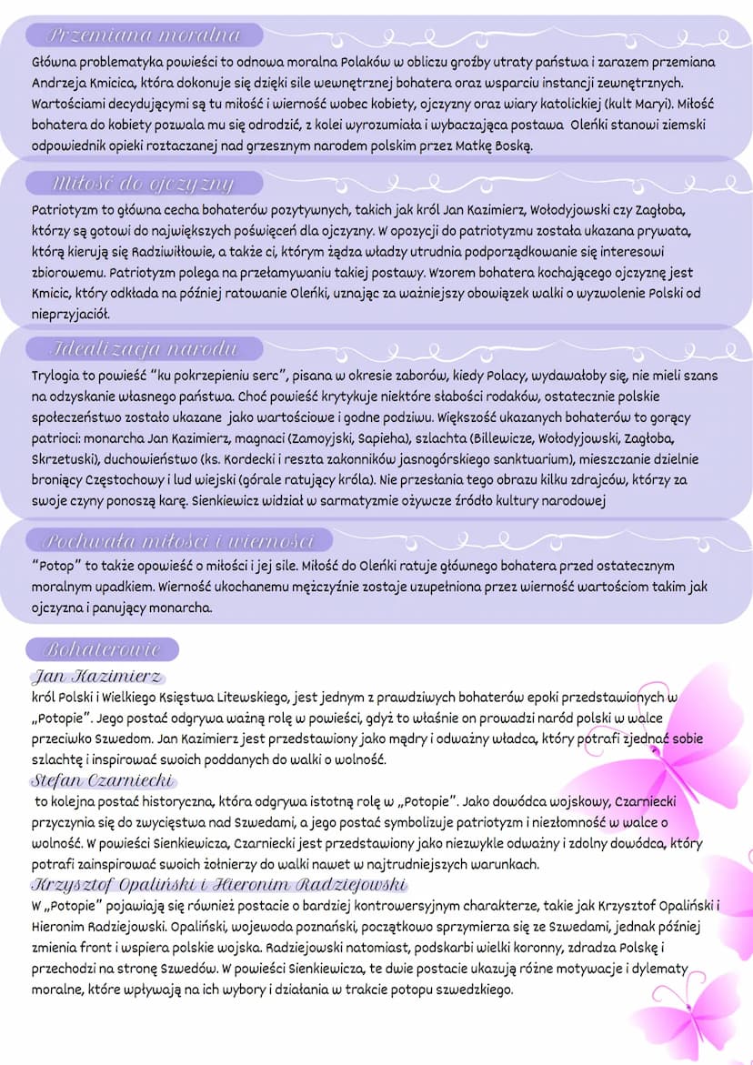 "Potop" Henryk Sienkiewicz
Tematyka
Główny wątek powieści to historia młodego szlachcica, Andrzeja Kmicica, który pod wpływem wypadków
dziej
