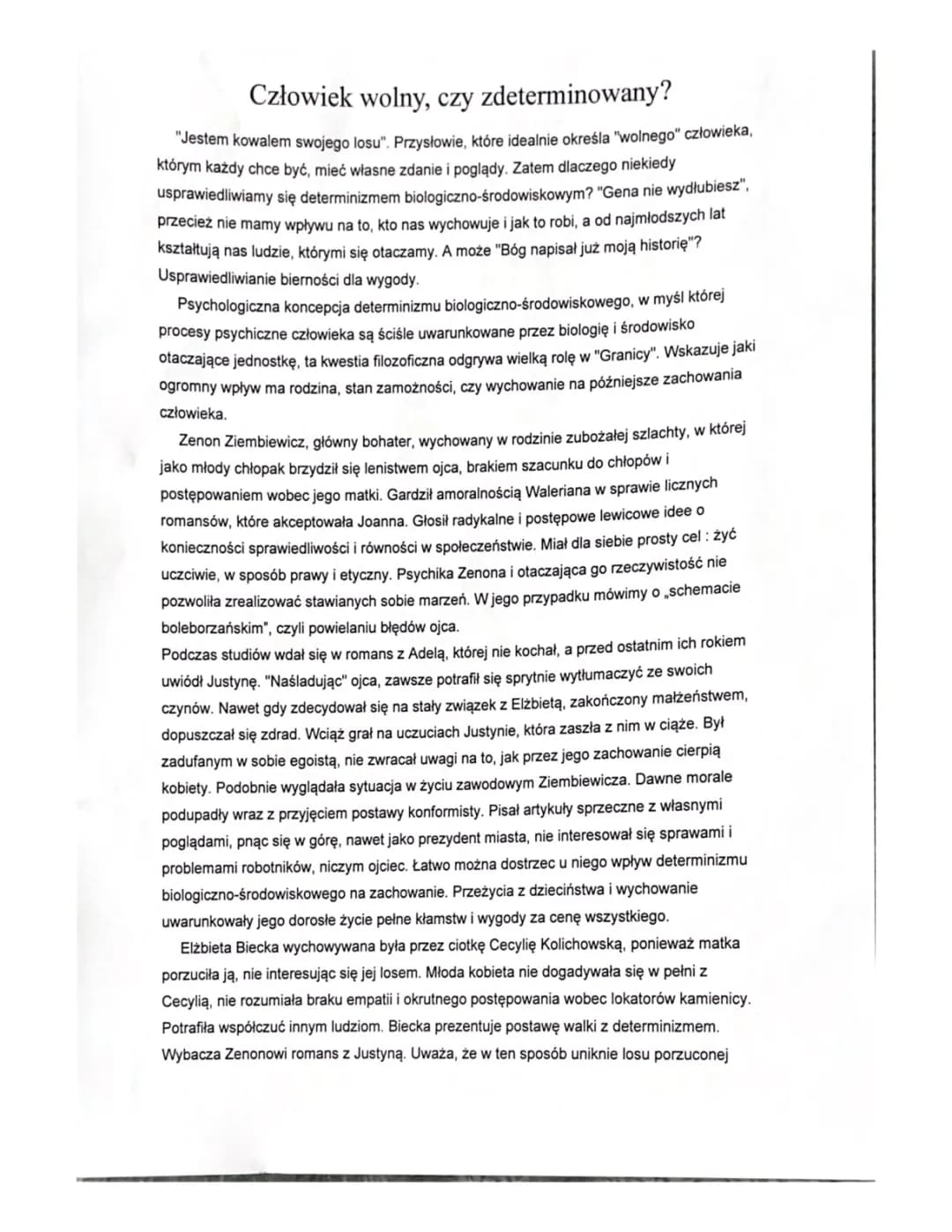 Czy Zenon Ziembiewicz jest zdeterminowany? Determinizm w 'Granicy' Nałkowskiej