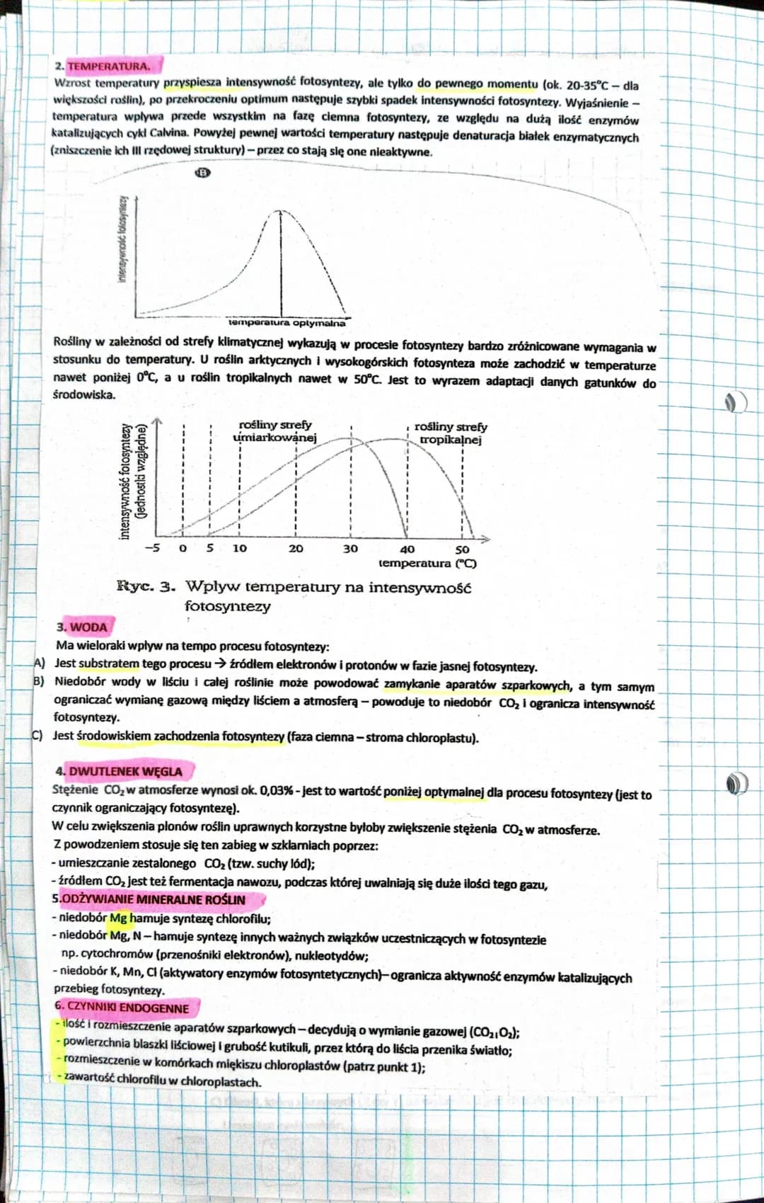 U. Czynniki wpływające na intensyur nose fotosyntery
1. Światło.
2. Temperatura.
3. Woda.
4. Dwutlenek węgla.
5. Odżywianie mineralne roślin