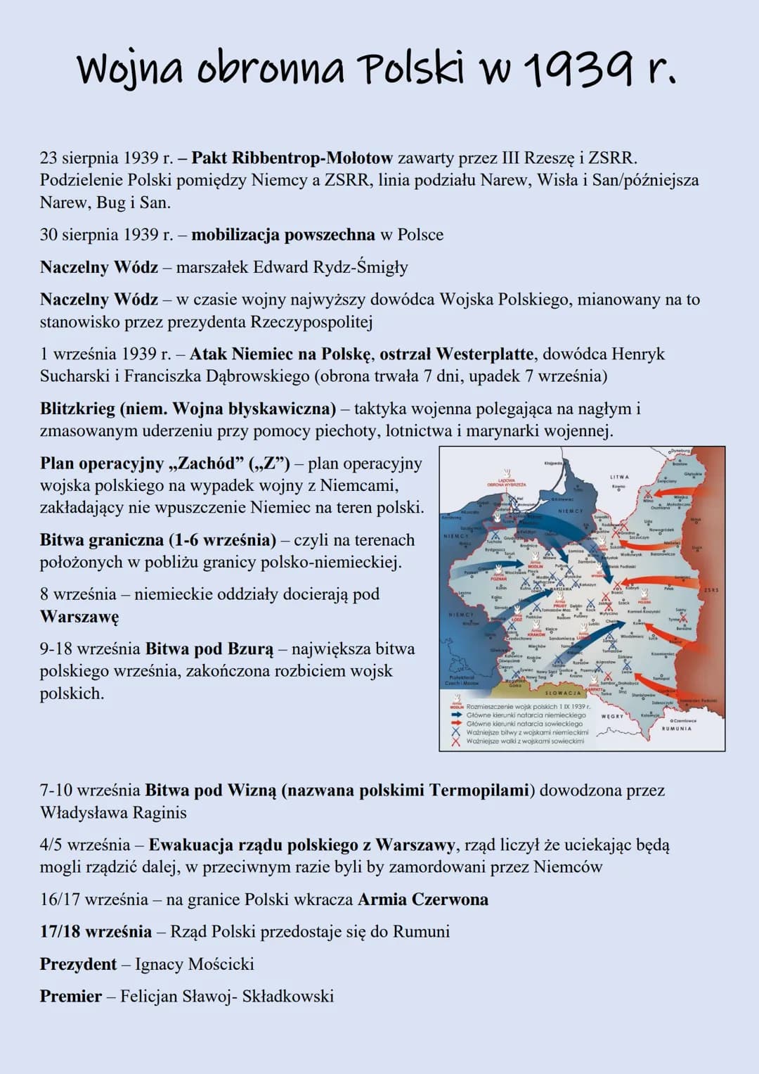 Wojna obronna Polski w 1939 r.
23 sierpnia 1939 r. – Pakt Ribbentrop-Mołotow zawarty przez III Rzeszę i ZSRR.
Podzielenie Polski pomiędzy Ni