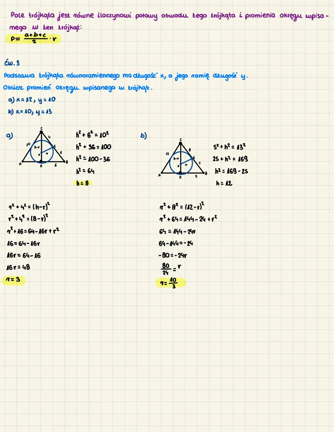 Okrąg wpisany w trójkąt
Dwusieczne kątów wewnętrznych trójkąta przecinają się w jednym punkcie, który jest środkiem
okręgu wpisanego w ten t