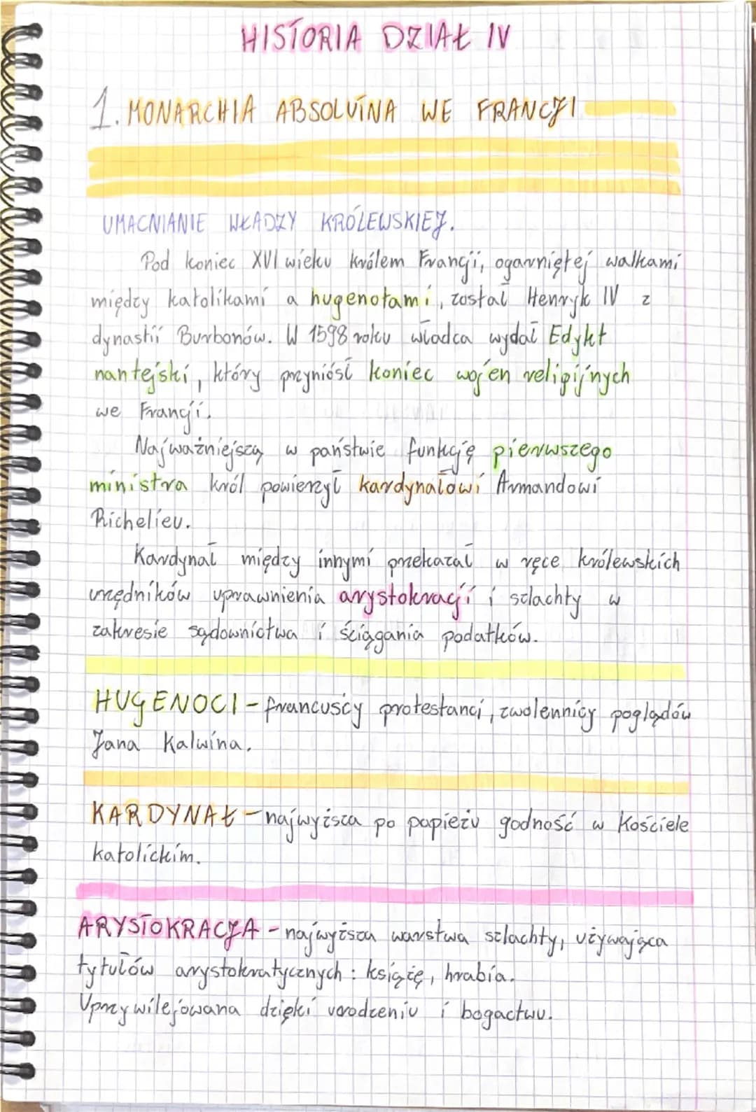 --- OCR Start ---
HISTORIA DZIAŁ IV
1. MONARCHIA ABSOLVINA WE FRANCJI
UMACNIANIE WŁADZY KRÓLEWSKIEJ.
Pod koniec XVI wieku królem Francji, og