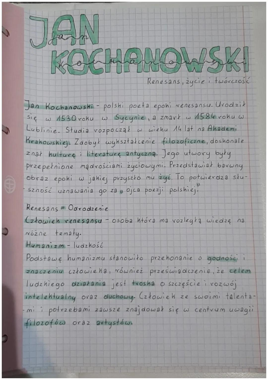 Jan Kochanowski Renesans,życie i twórczość