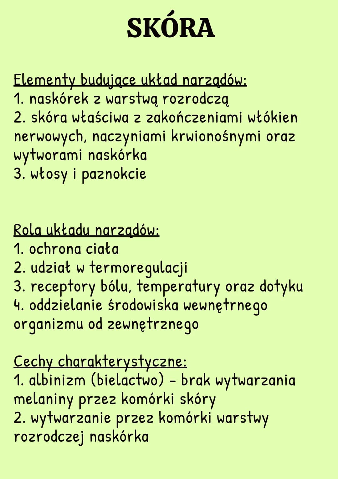 SKÓRA
Elementy budujące układ narządów:
1. naskórek z warstwą rozrodczą
2. skóra właściwa z zakończeniami włókien
nerwowych, naczyniami krwi