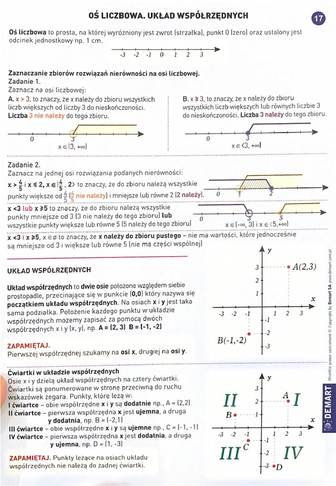 Oś LICZBOWA. UKŁAD WSPÓŁRZĘDNYCH
Oś liczbowa to prosta, na której wyróżniony jest zwrot (strzałka), punkt 0 (zero) oraz ustalony jest
odcine