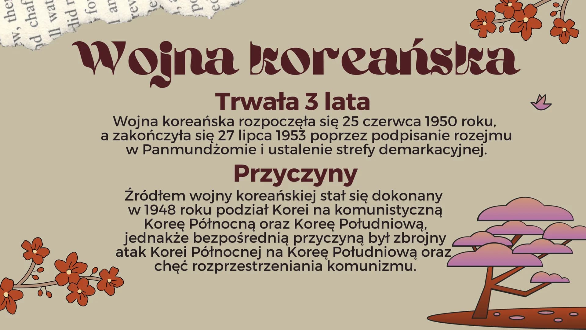 Konflikty
w Korei
M
Wojna koreańska
2 w, ther
d chaf
ll wat
u p!P
oj
an
rev
ес
Ba
Wojna koreańska
Trwała 3 lata
Wojna koreańska rozpoczęła s