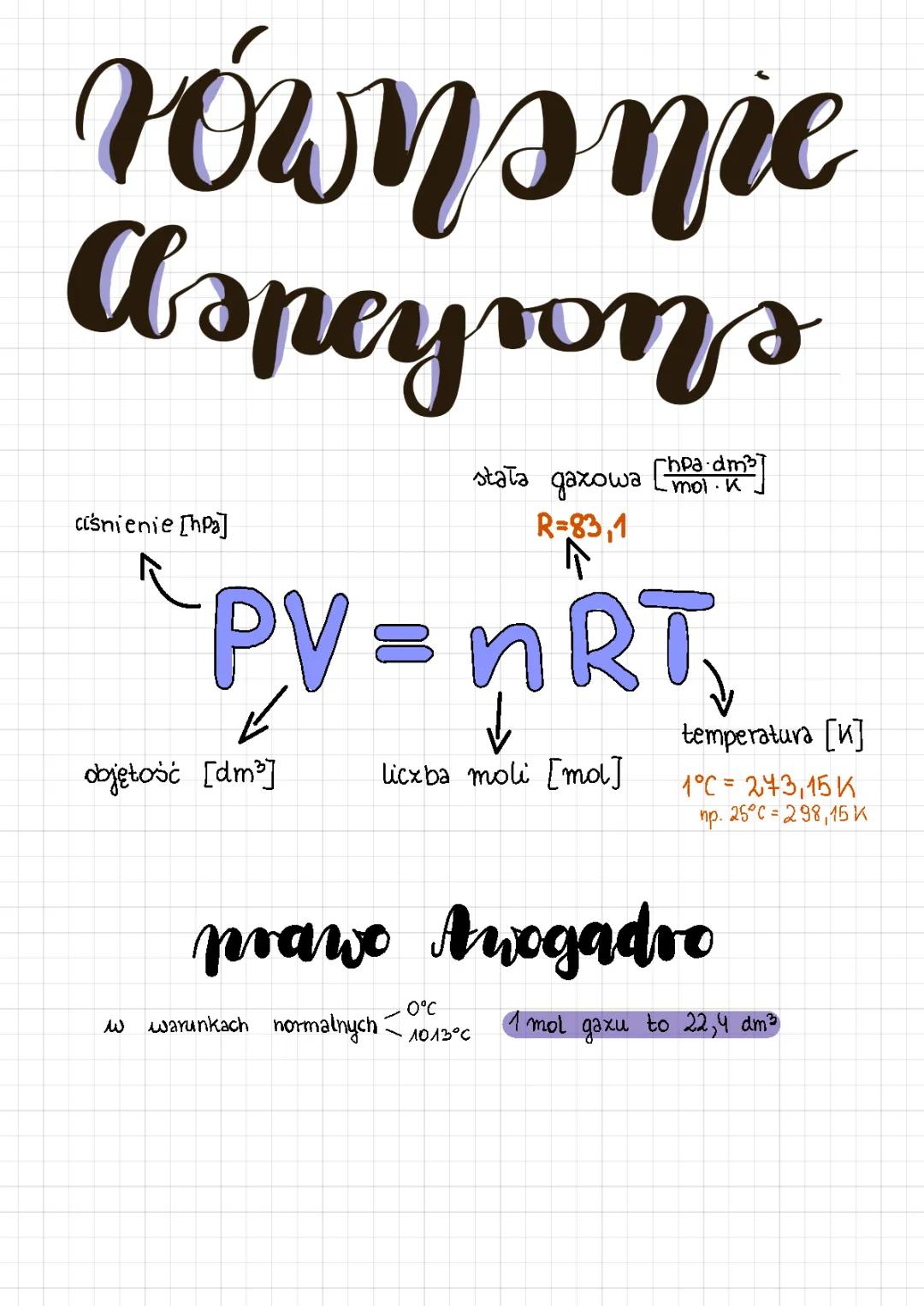 Prawo Avogadro i Stechiometria: Zastosowanie Równania Clapeyrona w Chemii Nieorganicznej
