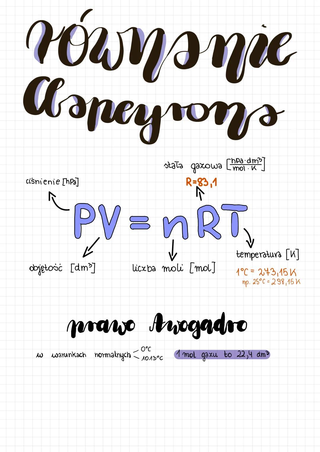 równs nie
Aspeysons
ciśnienie [hPa]
objętość [dm³]
દ
stata дахоша
R=83,1
hpa-dm²³
. mol.
m²
PV = nRT₂
liczba moli [mo]
к
temperatura [K]
1°C