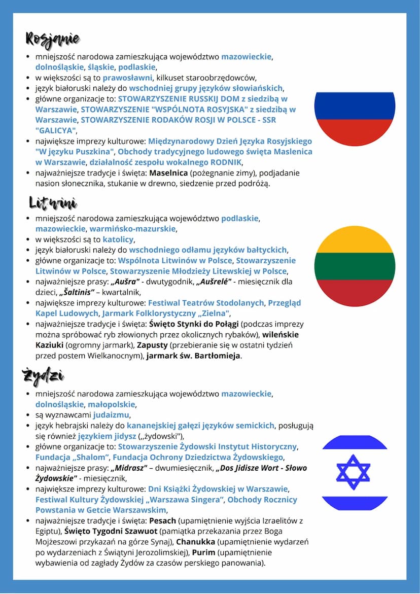 Niemcy
najliczniejsza mniejszość narodowa w Polsce,
zamieszkuje głównie województwo opolskie i śląskie, warmińsko -
mazurskie,
●
• w większo