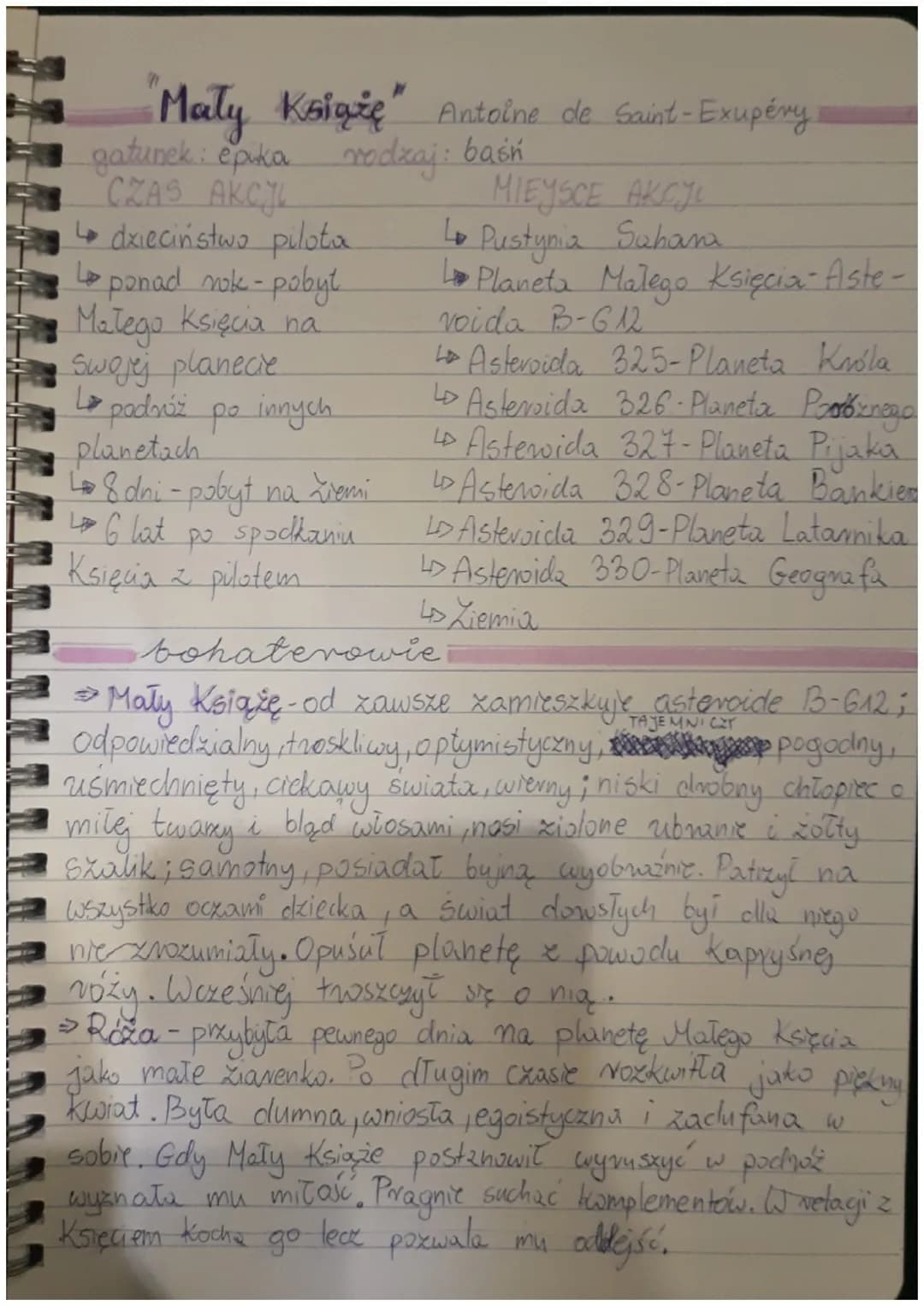 "Mały Książę" Antoine de Saint-Exupéry
gatunek: epuka rodzaj: bash
CZAS AKCJ
MIEYSCE AKCYL
↳dxieciństwo pilota
ها
↳ponad moke- pobyt.
Małego