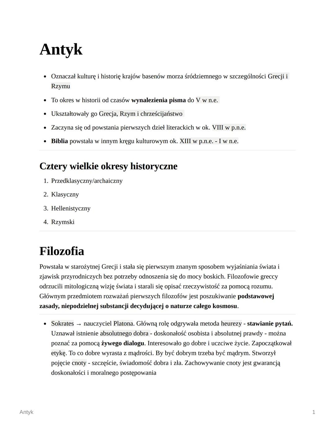 Antyk
Antyk
• Oznaczał kulturę i historię krajów basenów morza śródziemnego w szczególności Grecji i
Rzymu
• To okres w historii od czasów w