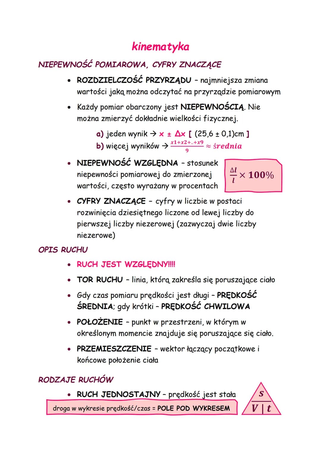 kinematyka
NIEPEWNOŚĆ POMIAROWA, CYFRY ZNACZĄCE
●
ROZDZIELCZOŚĆ PRZYRZĄDU - najmniejsza zmiana
wartości jaką można odczytać na przyrządzie p