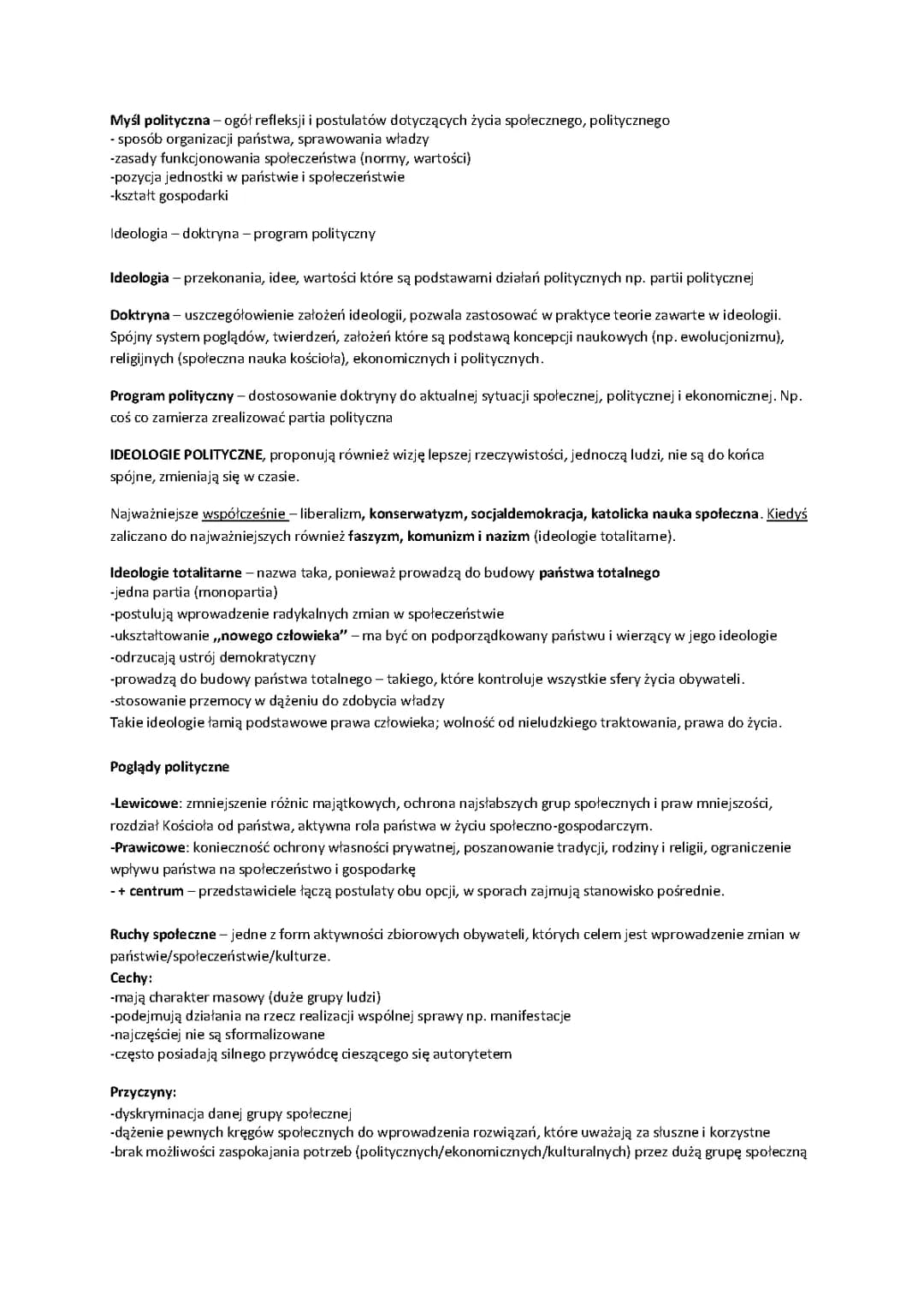 wos, myśli polityczne, doktryny