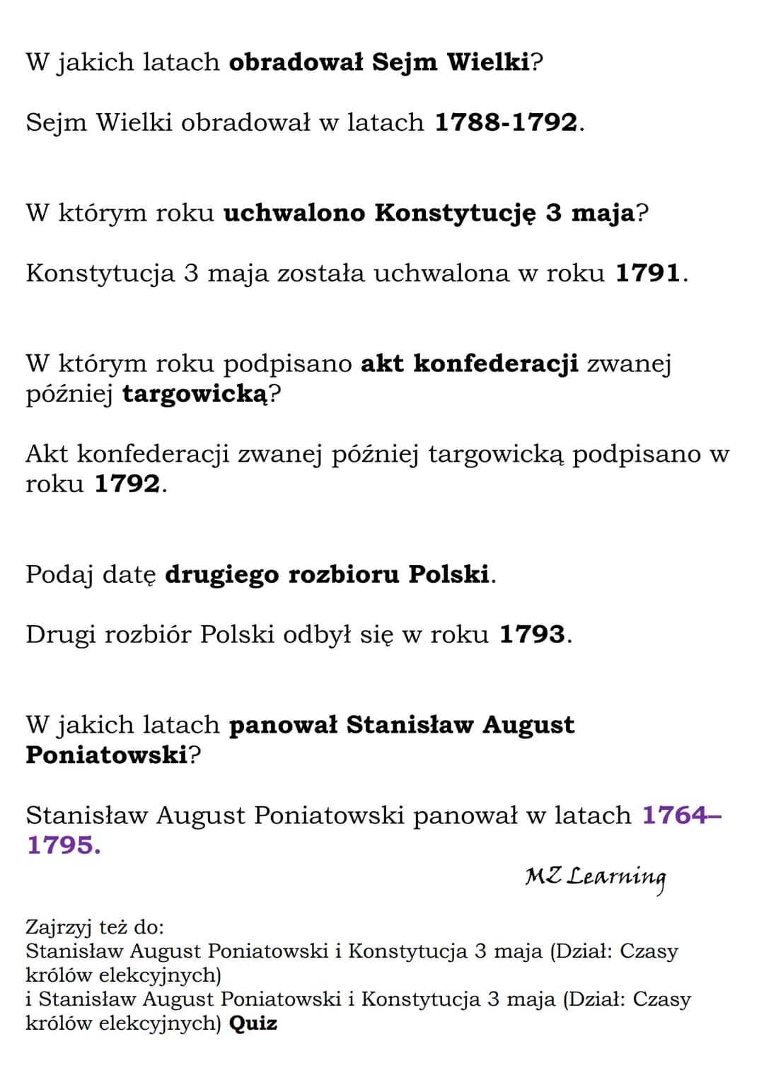 Stanisław August Poniatowski.
Konstytucja 3 maja.
(Dział: Czasy królów elekcyjnych)
Fiszki
Wyjaśnij znaczenie pojęcia konfederacja barska.
K