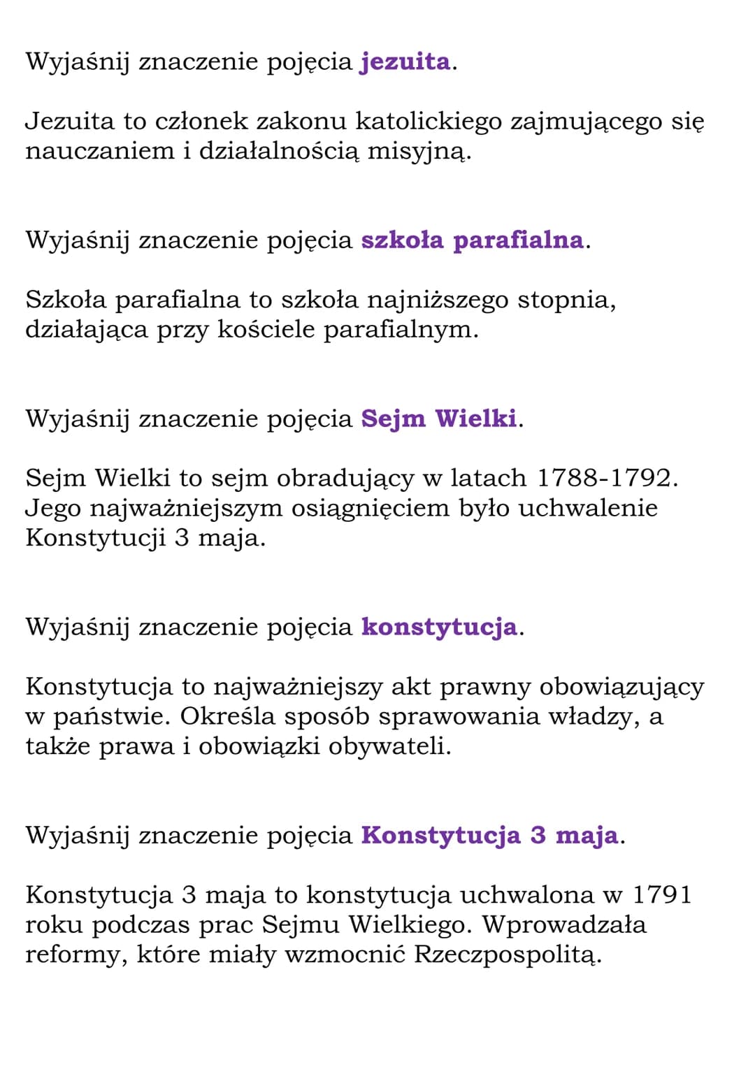 Stanisław August Poniatowski.
Konstytucja 3 maja.
(Dział: Czasy królów elekcyjnych)
Fiszki
Wyjaśnij znaczenie pojęcia konfederacja barska.
K