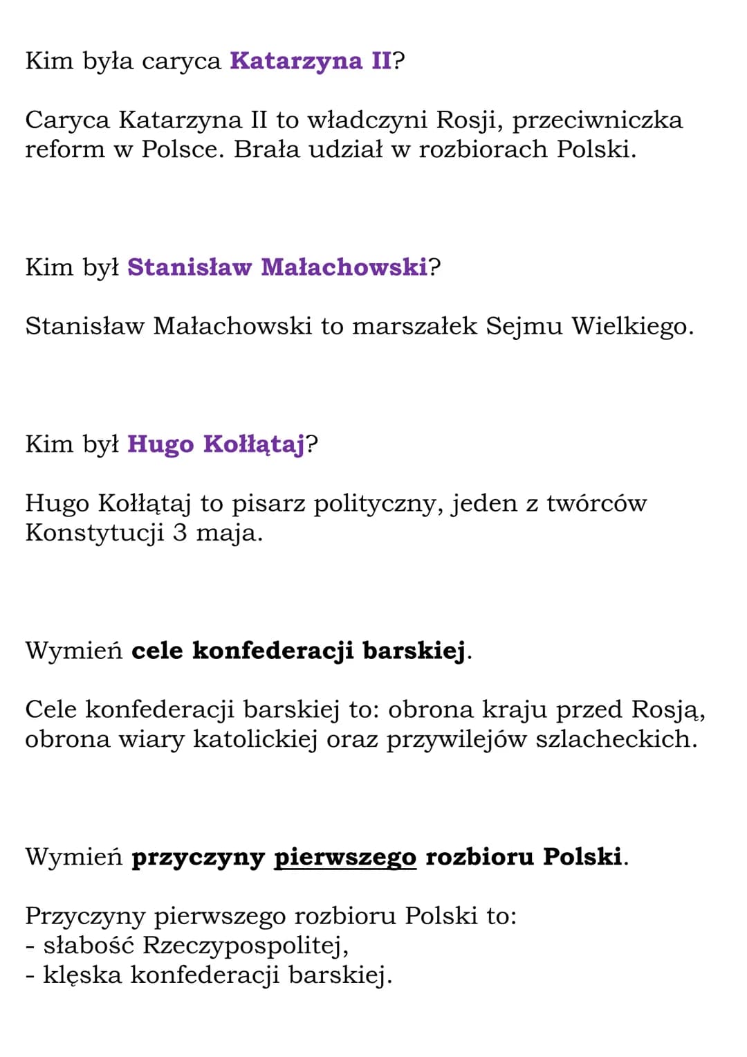 Stanisław August Poniatowski.
Konstytucja 3 maja.
(Dział: Czasy królów elekcyjnych)
Fiszki
Wyjaśnij znaczenie pojęcia konfederacja barska.
K