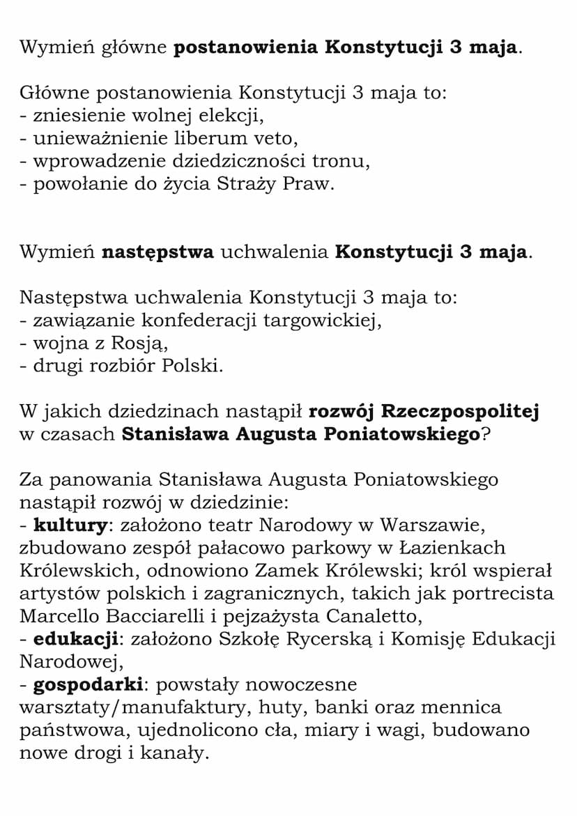 Stanisław August Poniatowski.
Konstytucja 3 maja.
(Dział: Czasy królów elekcyjnych)
Fiszki
Wyjaśnij znaczenie pojęcia konfederacja barska.
K