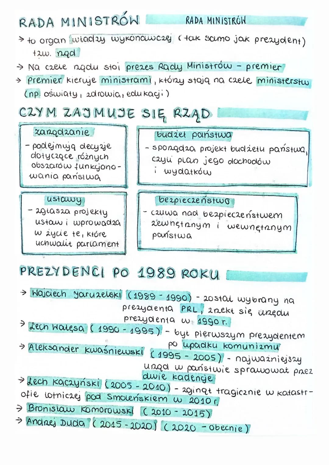 Prezydent i
Rada Ministrów =
PREZYDENT
PREZYDENT
→ to najważniejszy przedstawiciel poiskich władz, jest gwarancją
ciągłości władzy i czuwa n