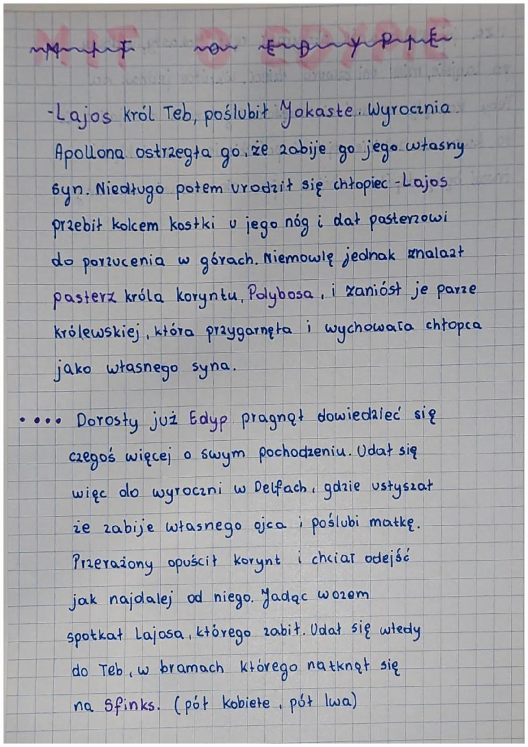 forfit
von Engine
-Lajos król Teb, poślubit Yokaste. wyrocznia
Apollona ostrzegła go, że zabije go jego własny
syn. Niedługo potem urodził s