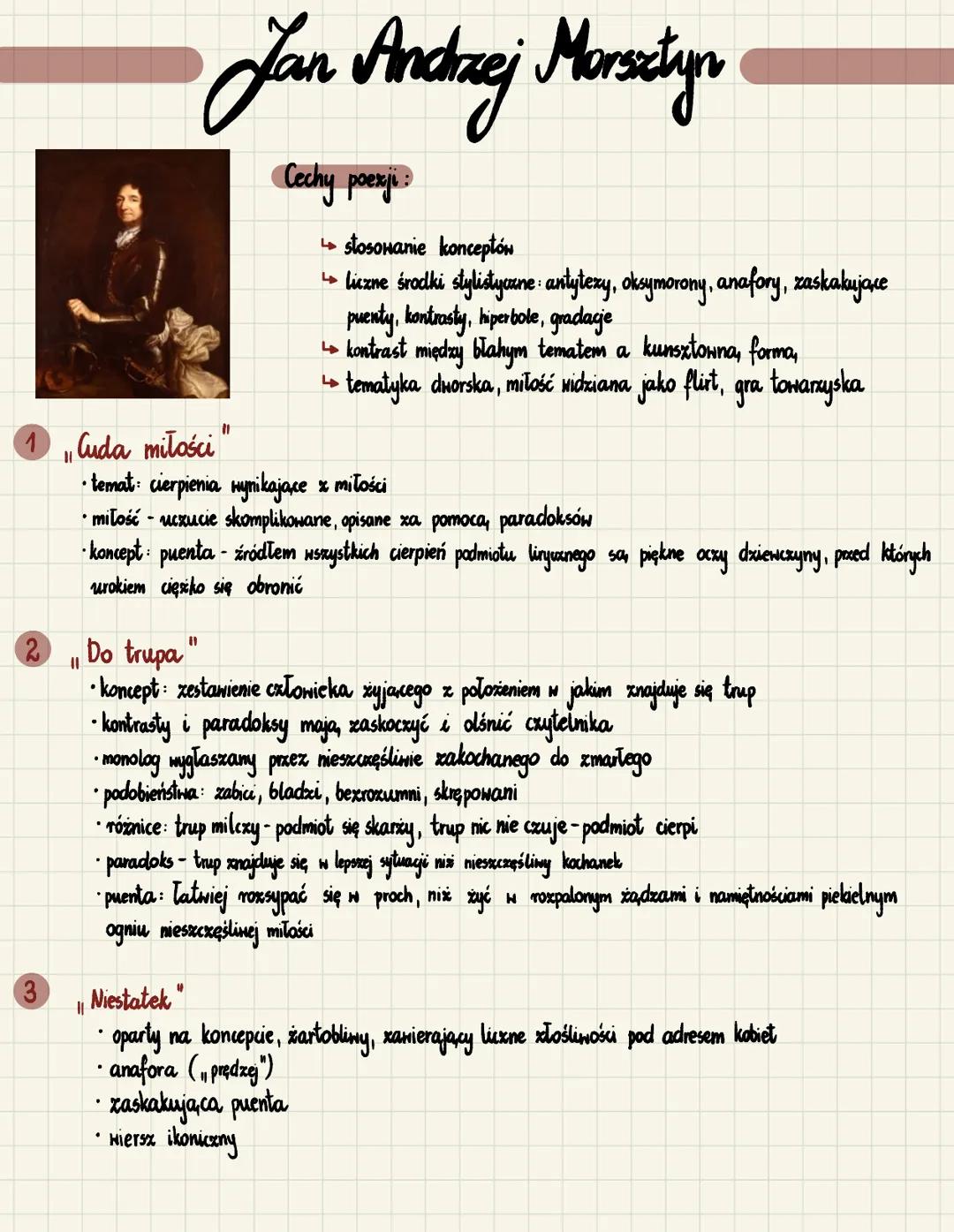 2
3
11
Jan Andrej Morsetyn
Cechy poexji:
||
01
Cuda miłości
||
• temat: cierpienia wynikające z miłości
• miłość - uczucie skomplikowane, op