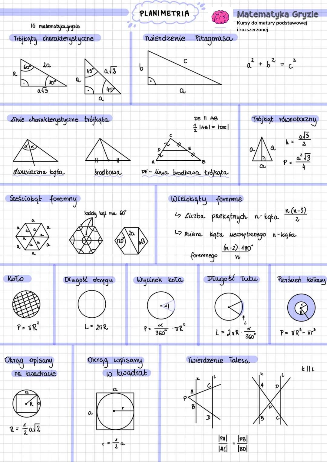 --- OCR Start ---
IG matematyka gryzie
Trójkąty charakterystyczne
60°
2a
a
a√3
30°
PLANIMETRIA
Matematyka Gryzie
Kursy do matury podstawowej