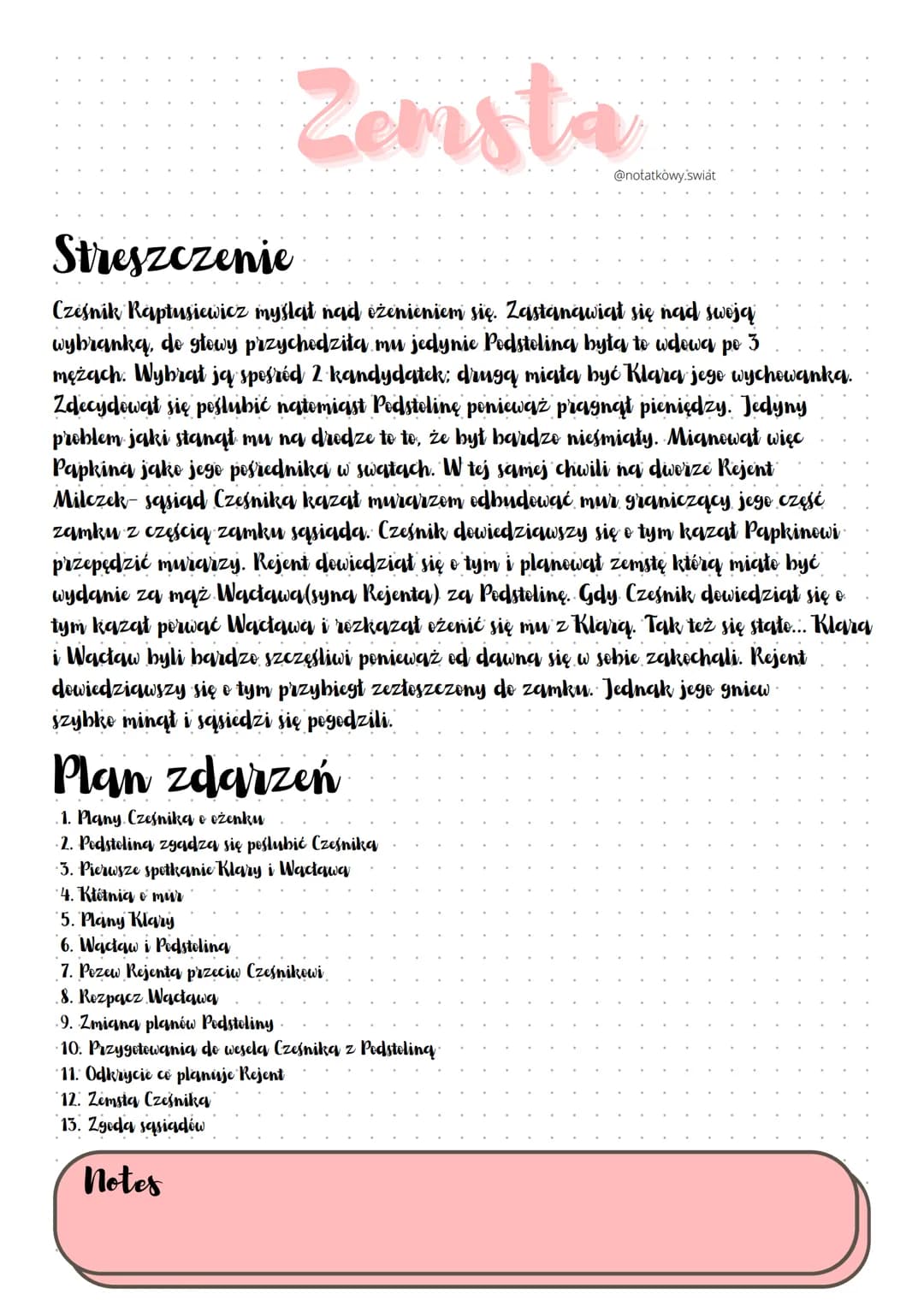 Zensta
Streszczenie
Cześnik Raptusiewicz myslat nad ożenieniem się. Zastanawiał się nad swoją
wybranką, do głowy przychodziła mu jedynie Pod