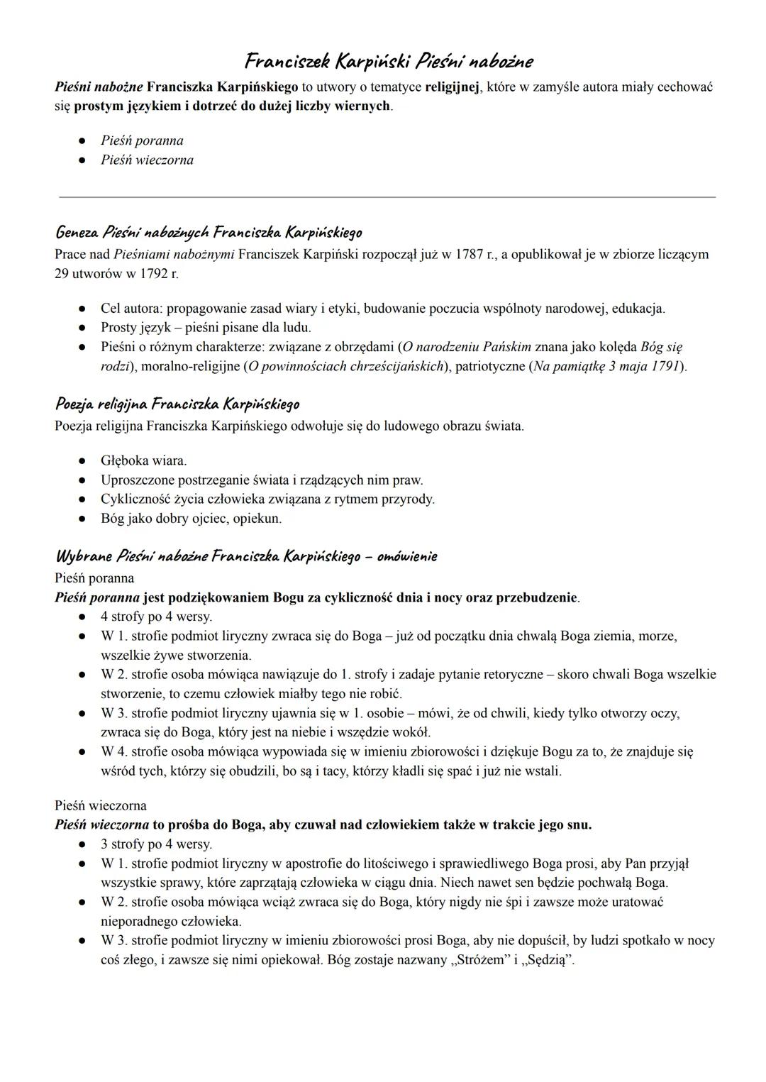 Franciszek Karpiński Pieśni nabożne
Pieśni nabożne Franciszka Karpińskiego to utwory o tematyce religijnej, które w zamyśle autora miały cec