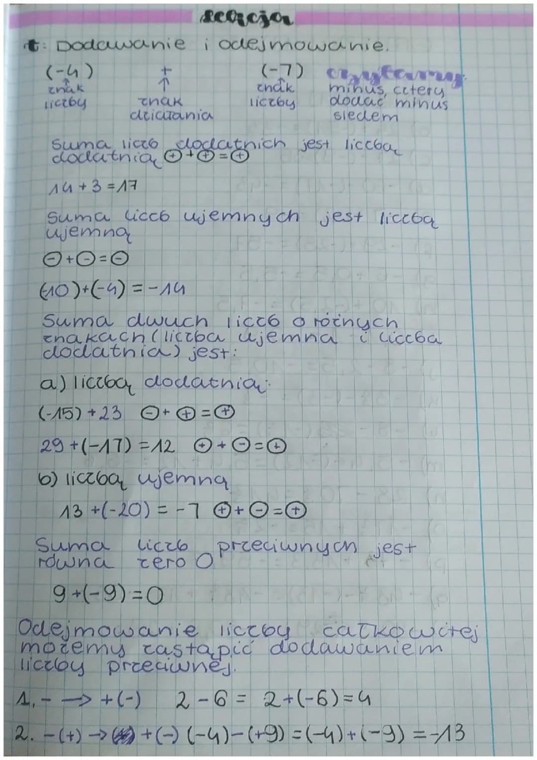 Dodawanie i odejmowanie liczb ujemnych 