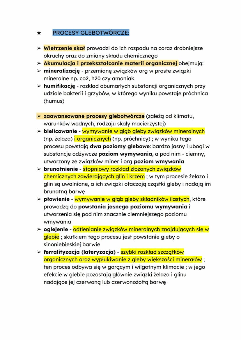 POWSTAWANIE GLEB
Gleba - zewnętrzna warstwa litosfery, została utworzona ze skały
macierzystej na przestrzeni wielu lat; składa się z
azotu,