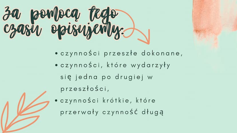 past
simple
angielski za pomocą tego
за
czasu opisujemy.
czynności przeszłe dokonane,
• czynności, które wydarzyły
się jedna po drugiej w
pr