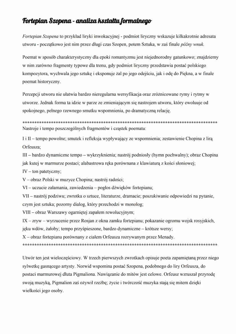 Cyprian Kamil Norwid
Fortepian Szopena
1. Geneza
,,Fortepian Szopena" powstał w 1863 roku, a inspiracją do jego napisania były dwa wydarzeni