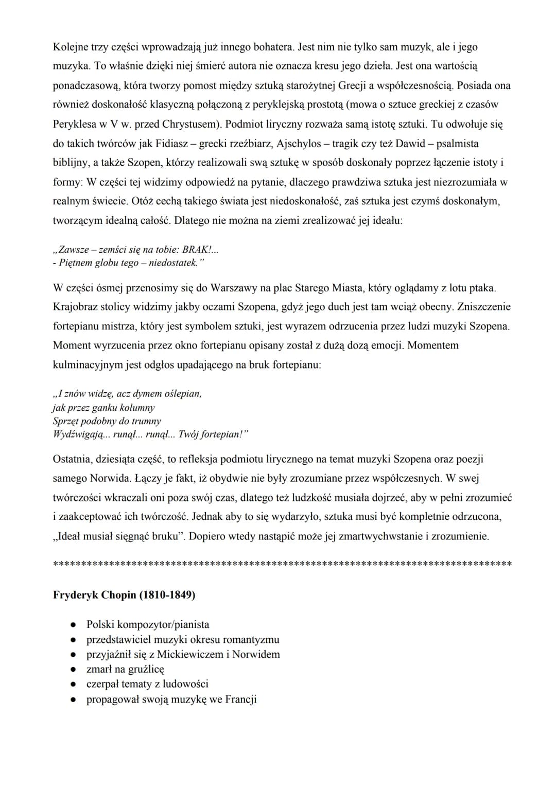Cyprian Kamil Norwid
Fortepian Szopena
1. Geneza
,,Fortepian Szopena" powstał w 1863 roku, a inspiracją do jego napisania były dwa wydarzeni