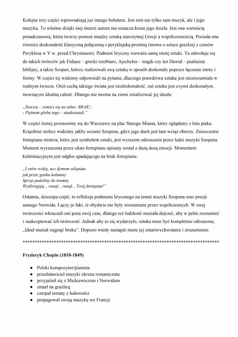 Cyprian Kamil Norwid
Fortepian Szopena
1. Geneza
,,Fortepian Szopena" powstał w 1863 roku, a inspiracją do jego napisania były dwa wydarzeni