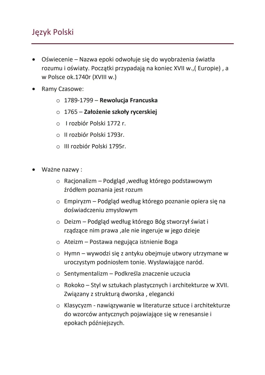   Oświecenie , 2 klasa technikum 