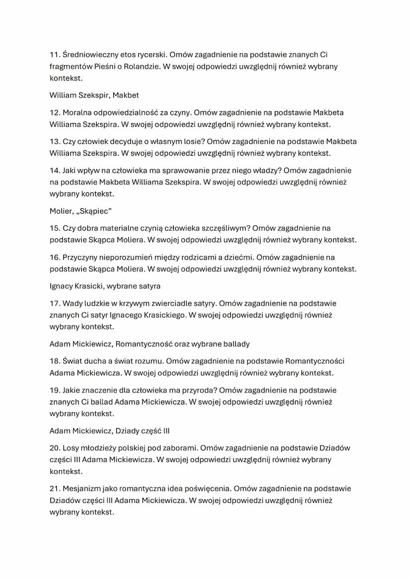 Biblia (fragmenty)
1. Motyw cierpienia niezawinionego. Omów zagadnienie na podstawie znanych Ci
fragmentów Księgi Hioba. W swojej odpowiedzi