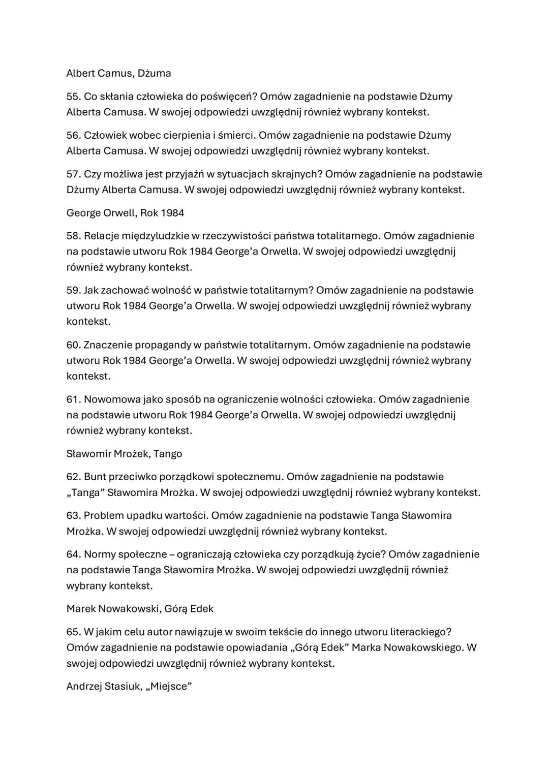 Biblia (fragmenty)
1. Motyw cierpienia niezawinionego. Omów zagadnienie na podstawie znanych Ci
fragmentów Księgi Hioba. W swojej odpowiedzi