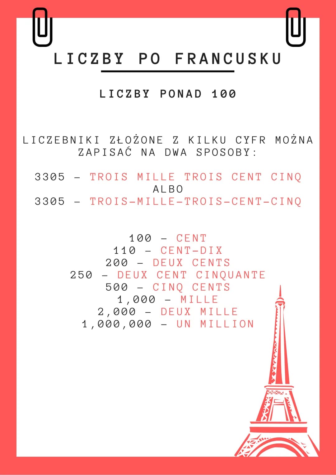 LICZBY PO FRANCUSKU
CYFRY OD 0 DO 20
4
2
3
5
14
7
8
9
10
12
13
6
11
1
17
18]
19
-
QUATORZE
15
QUINZE
16 - SEIZE
ZWRÓĆ UWAGĘ NA CYFRY: 17, 18