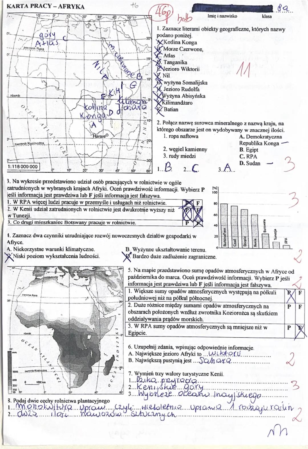 Karty pracy z geografii dla klasy 8 -AFRYKA I AZJA
