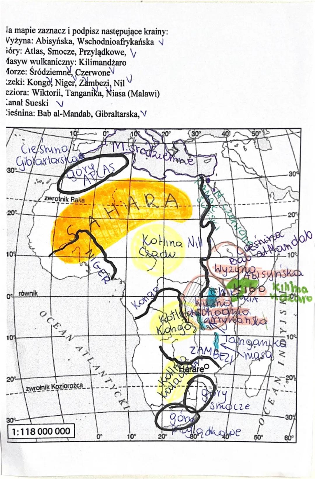 KARTA PRACY - AFRYKA

gory
Atlas
OCEAN
TLANTУСКИ
zwrotnik Koritotta.
1:118 000 000
+6
460
bolb
Imię i nazwisko
8a
klasa
1. Zaznacz literami 
