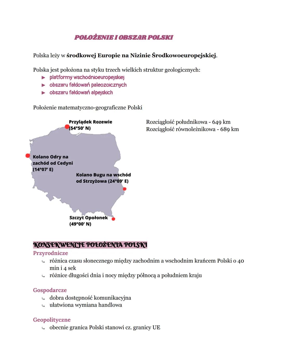 POŁOŻENIE I OBSZAR POLSKI
Polska leży w środkowej Europie na Nizinie Środkowoeuropejskiej.
Polska jest położona na styku trzech wielkich str