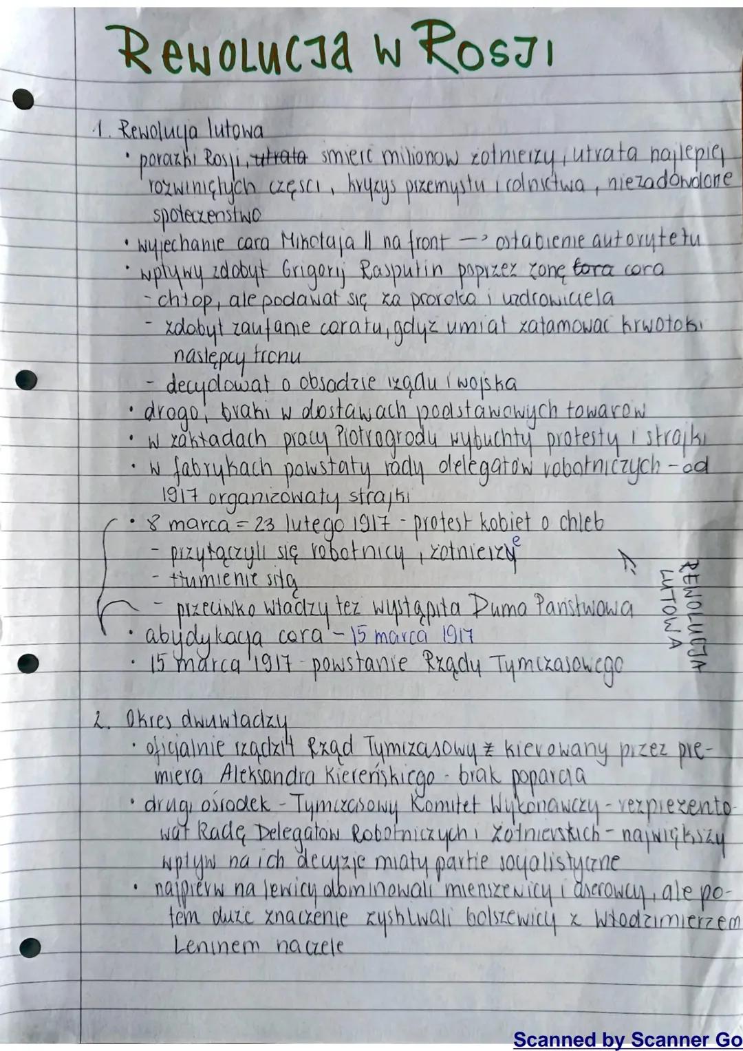 Rewolucje w Rosji - Streszczenie Notatki