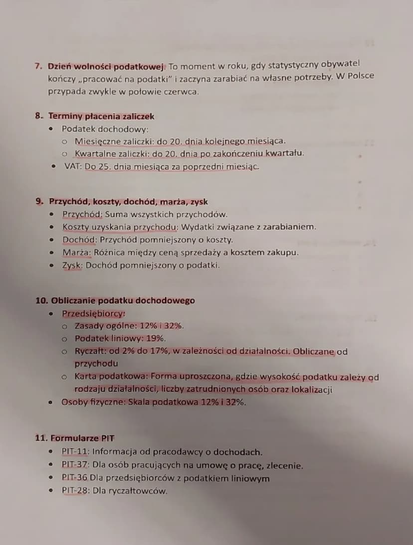 BIZ KARTKÓWKA
Podatki to obowiązkowe bezzwrotne świadczenie pieniężne pobierane przez
państwo lub inne uprawione do tego instytucje publiczn