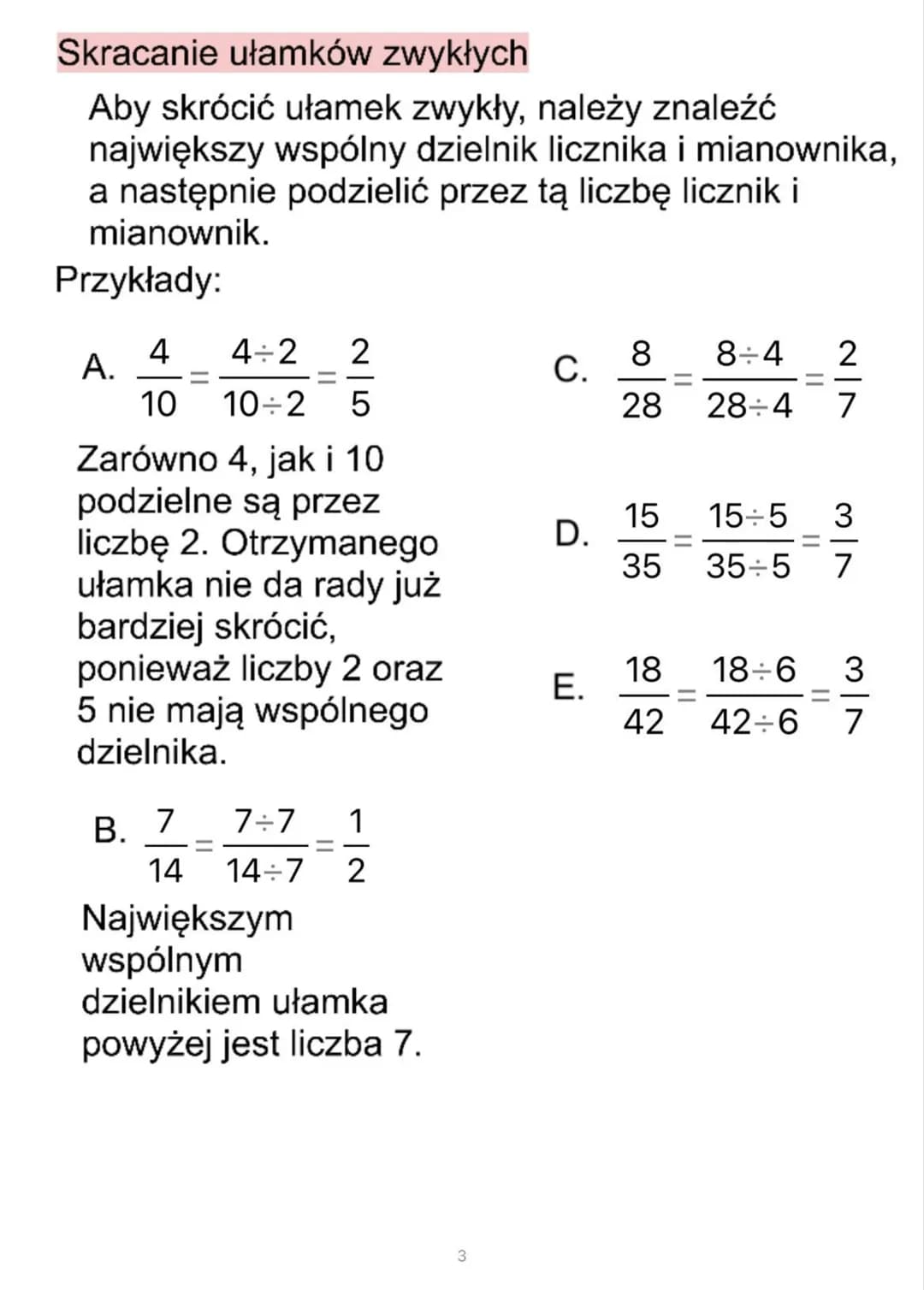 A.
B.
1
9 <- licznik
—
4
26
Dodawanie i odejmowanie ułamków
o wspólnym mianowniku
Ułamki o takim samym mianowniku dodajemy
sumując jedynie i