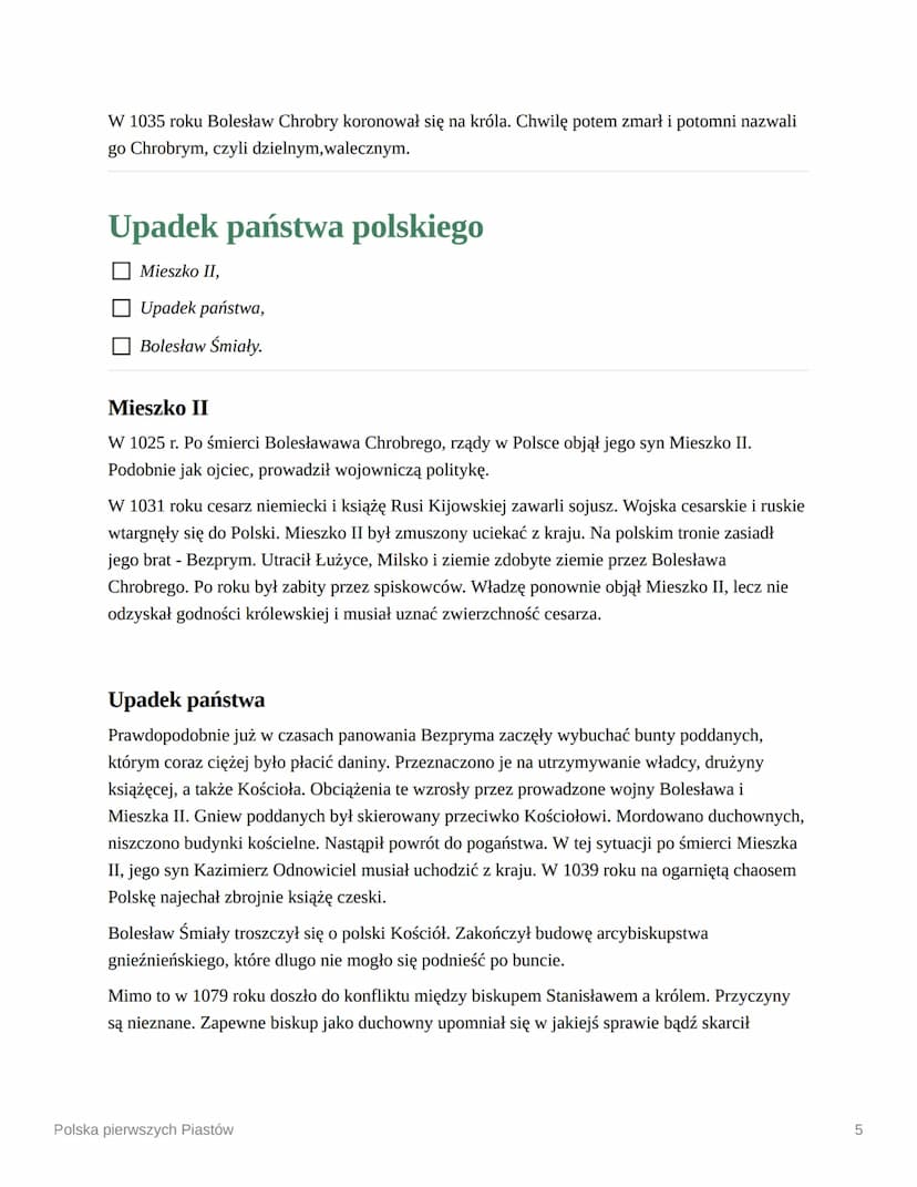 Polska pierwszych Piastów
Na początek kilka ważnych dat:
966 Chrzest Mieszka I,
997 Misja biskupa Wojciecha do Prusów,
1000 Zjazd gnieźnieńs